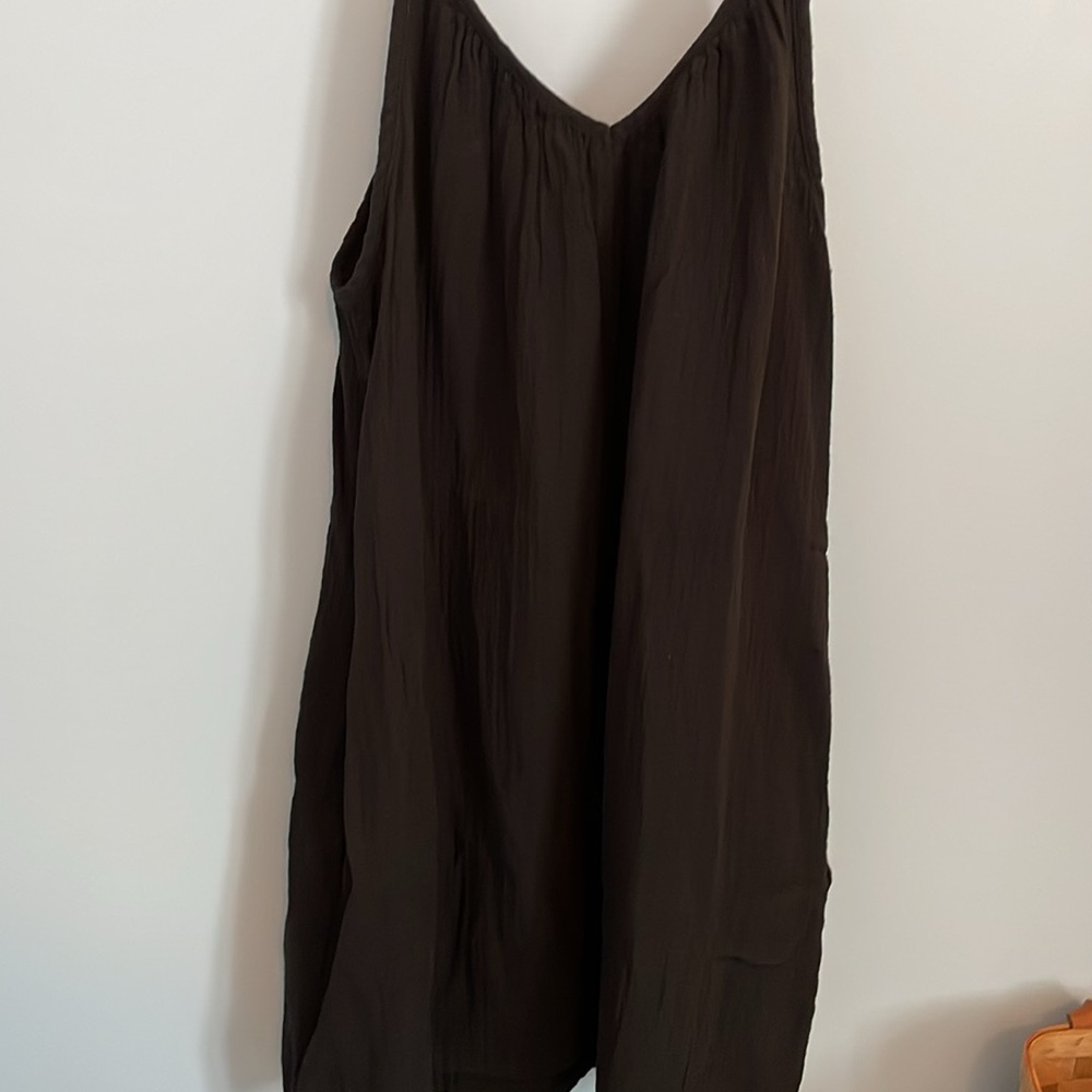 Old navy 100% cotton black short dress pockets adjustable tie shoulders V neck L - Picture 4 of 5